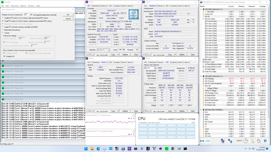 core i7-13700k overclock prime95 non-avx